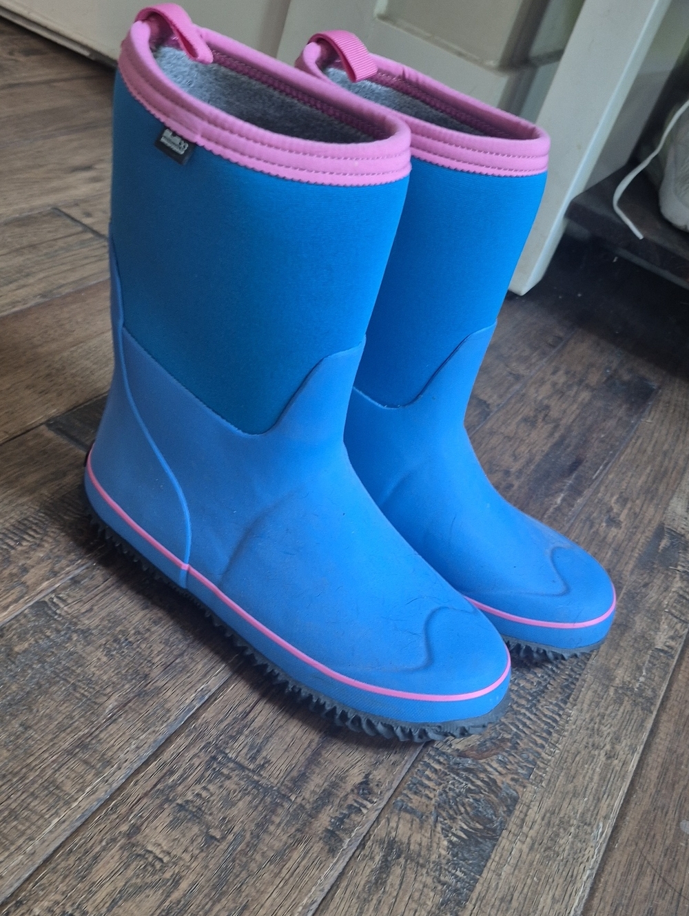 Blue Kids Rain Boots with Pink Trim